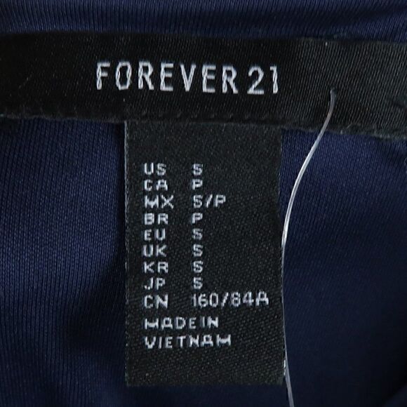 FOREVER 21 NAVY BLUE SPAGHETTI STRAP V NECK MIDI POLKA DOT DRESS SIZE SMALL NWT - Picture 2 of 8